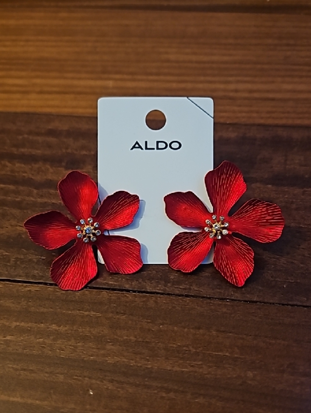 Aldo Red Floral Crystal-Center Stud Earrings - Picture 8 of 8